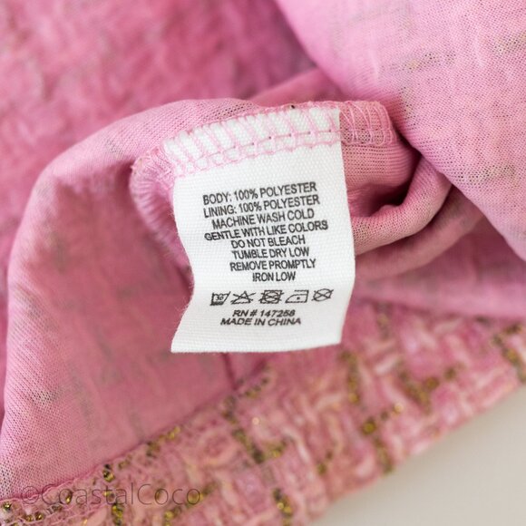 Pink Tweed Pearl Button Cropped Jacket L Blazer Preppy Academia Coastal Grandma - Picture 7 of 13